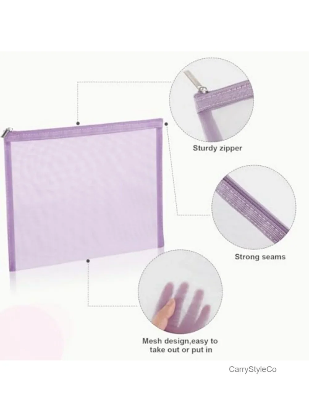 6 Pack Mesh Zipper Travel Organizer Bags Nylon Cosmetic Pouch Makeup Case